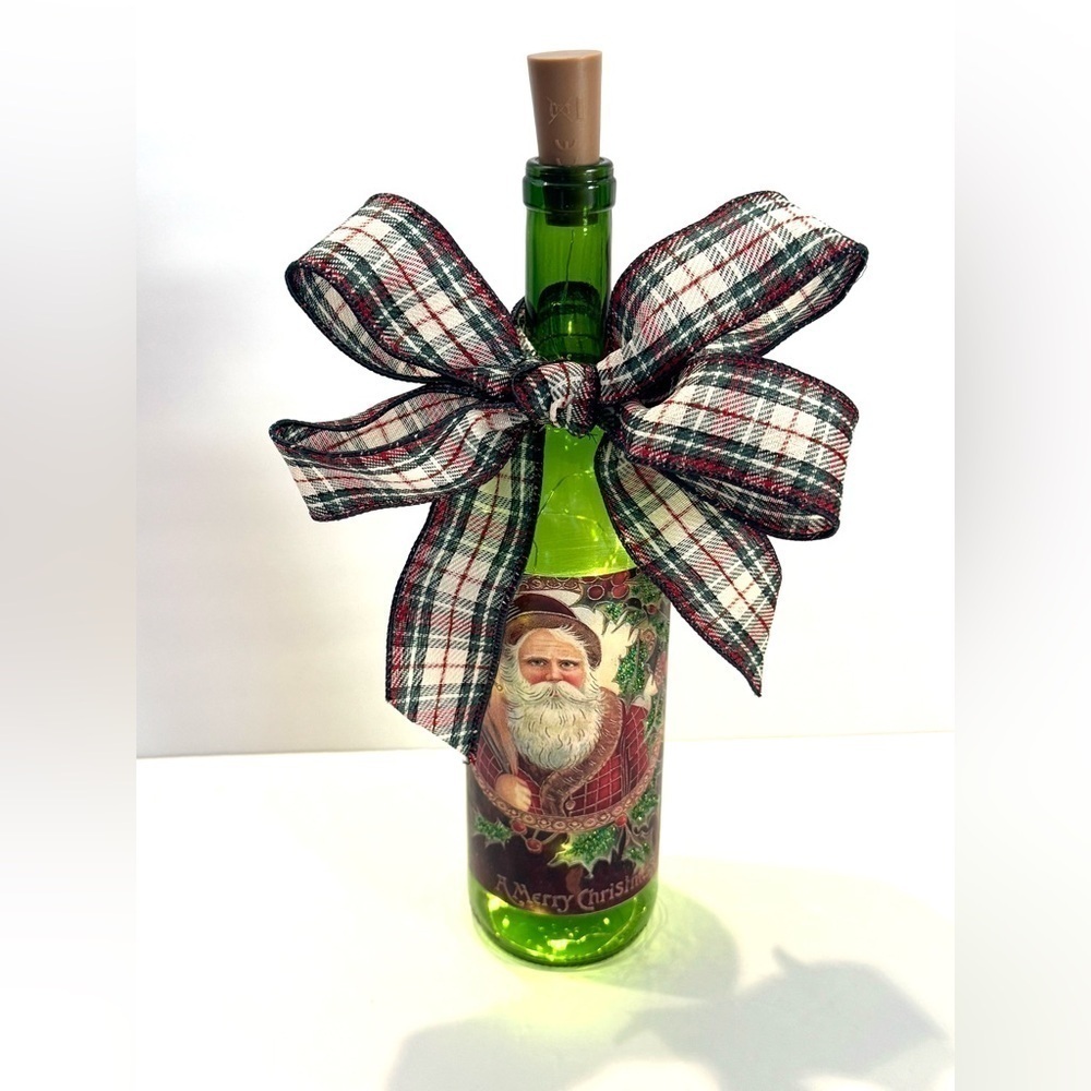 New OOAK Lighted Old World Santa Christmas Wine Bottle Holiday Decor